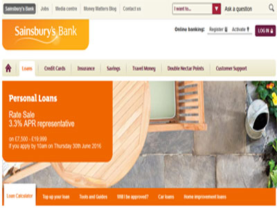 Sainsbury's Bank homepage