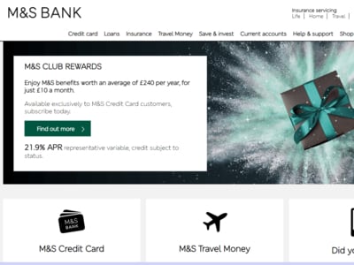 M&S Bank homepage